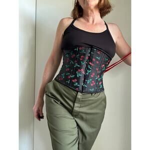 Orchard Corset Cherry Print Waist Corset Size 26 Steel Boning Laceup Under Bust